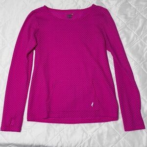 Pheel Womens Peek A Boo Mesh Long Sleeve Top M Pink Thumbholes Pocket Activewear